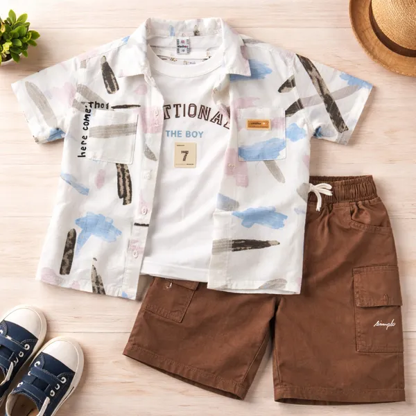 Miniboo_Boys_3-Piece_Cotton_Co-ord_Set_Printed_Shirt,_T-Shirt_&_Cargo_Shorts_Outfit