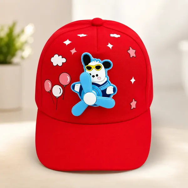 Kids_Fly_Dog_Cotton_Baseball_Cap_with_3D_Cartoon_Fan_Patch_|_Adjustable_Summer_Cap_|_Red