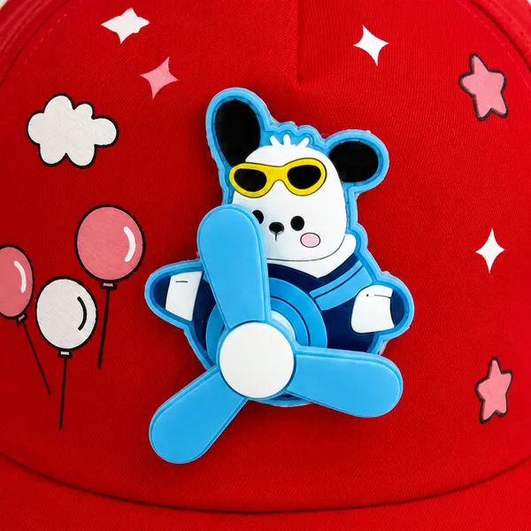 Kids_Fly_Dog_Cotton_Baseball_Cap_with_3D_Cartoon_Fan_Patch_|_Adjustable_Summer_Cap_|_Red