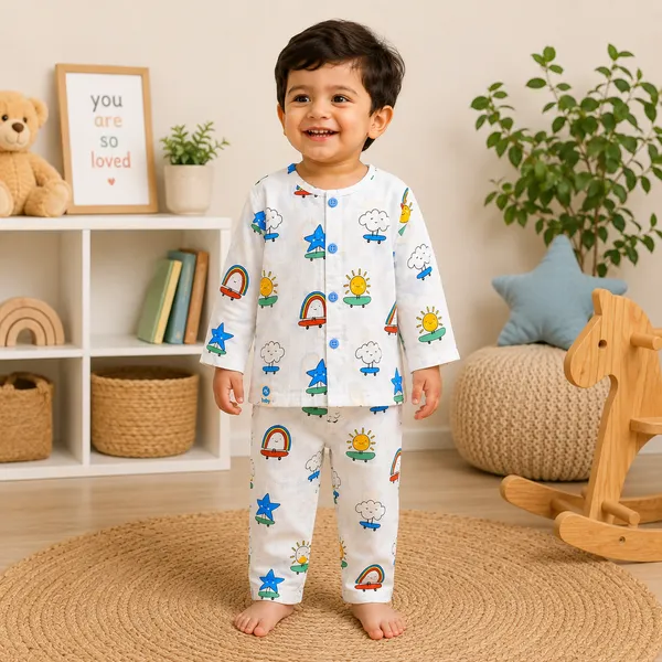 OLLYPOP_Baby_Cotton_Full_Sleeve_Shirt_&_Pant_Co-Ord_Set_|_Rainbow,_Sun_&_Cloud_Print_|_Soft_Everyday_Outfit