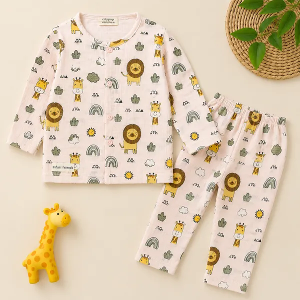 OLLYPOP_Baby_Cotton_Full_Sleeve_Shirt_&_Pant_Co-Ord_Set_|_Safari_Friends_Print_|_Soft_Everyday_Outfit