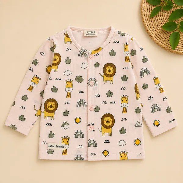 OLLYPOP_Baby_Cotton_Full_Sleeve_Shirt_&_Pant_Co-Ord_Set_|_Safari_Friends_Print_|_Soft_Everyday_Outfit