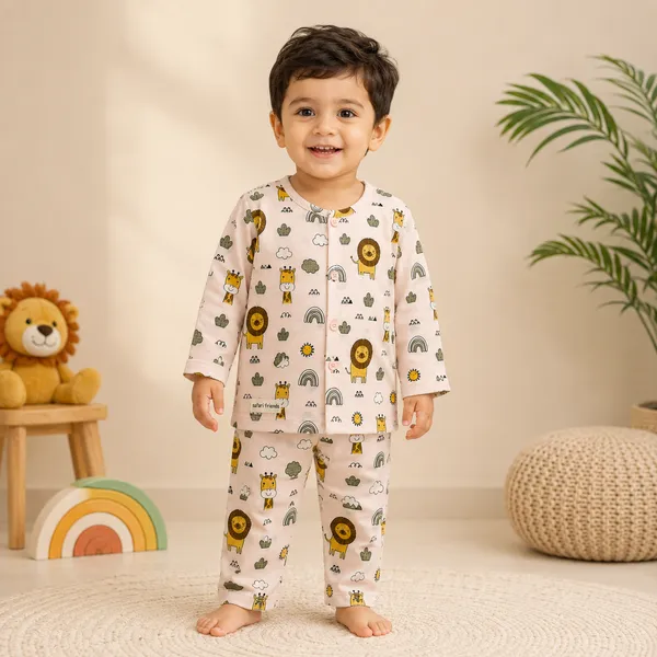 OLLYPOP_Baby_Cotton_Full_Sleeve_Shirt_&_Pant_Co-Ord_Set_|_Safari_Friends_Print_|_Soft_Everyday_Outfit