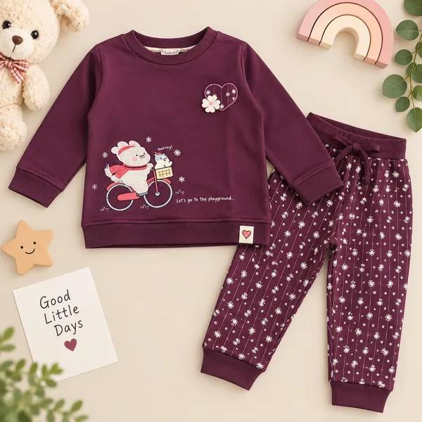 OLLYPOP_Baby_Girls_Teddy_Bear_Winter_Sweatshirt_&_Printed_Jogger_Set