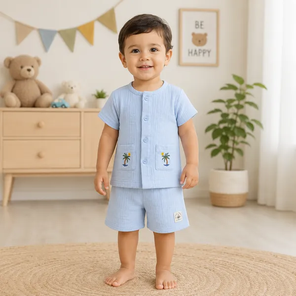 OLLYPOP_Baby_Muslin_Cotton_Half_Sleeve_Shirt_&_Shorts_Co-Ord_Set_|_Palm_Tree_Embroidered_|_Soft_Summer_Outfit