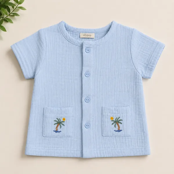 OLLYPOP_Baby_Muslin_Cotton_Half_Sleeve_Shirt_&_Shorts_Co-Ord_Set_|_Palm_Tree_Embroidered_|_Soft_Summer_Outfit
