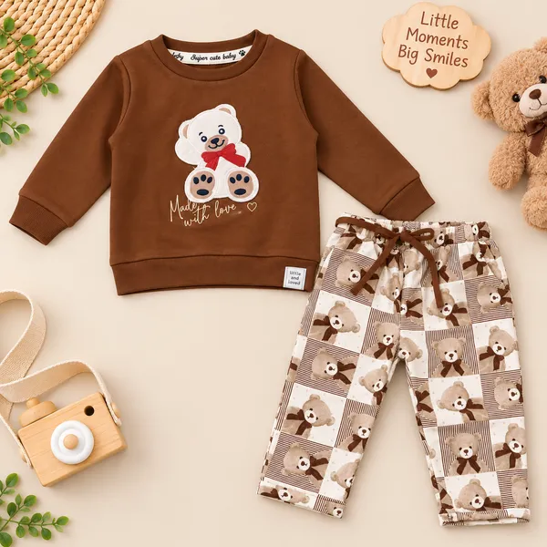 OLLYPOP_Baby_Teddy_Bear_Sweatshirt_&_Printed_Pajama_Set