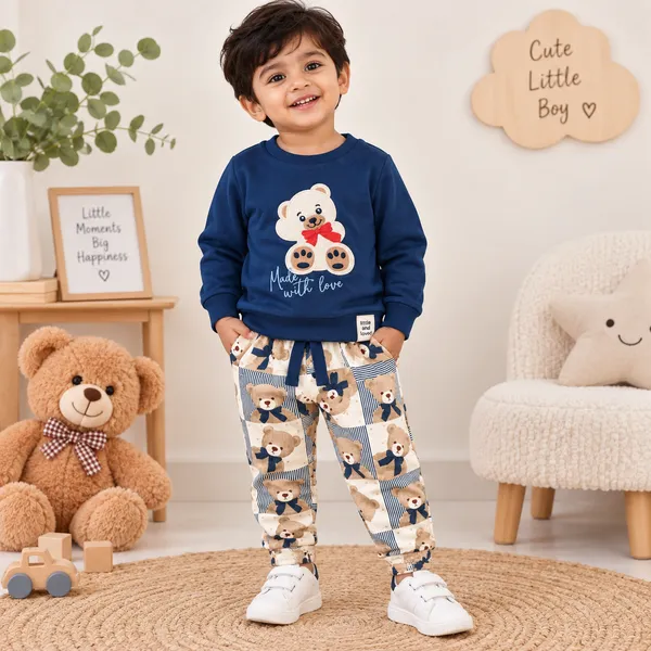 OLLYPOP_Baby_Teddy_Bear_Sweatshirt_&_Printed_Pajama_Set
