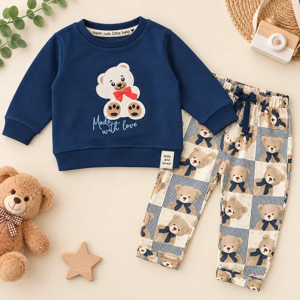 OLLYPOP_Baby_Teddy_Bear_Sweatshirt_&_Printed_Pajama_Set