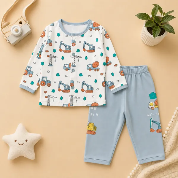 O&O_Clothes_Baby_Boys_&_Girls_Construction_Vehicle_Printed_Full_Sleeve_T-Shirt_&_Pajama_Set