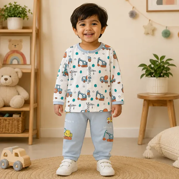 O&O_Clothes_Baby_Boys_&_Girls_Construction_Vehicle_Printed_Full_Sleeve_T-Shirt_&_Pajama_Set