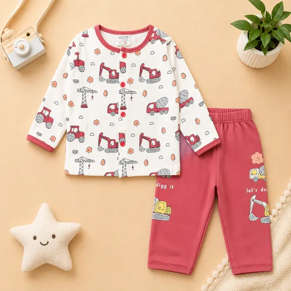 O&O_Clothes_Baby_Boys_&_Girls_Construction_Vehicle_Printed_Full_Sleeve_T-Shirt_&_Pajama_Set