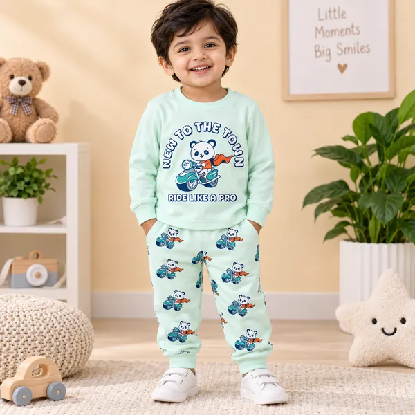 O&O_Clothes_Baby_Boys_&_Girls_New_To_The_Town_Printed_Full_Sleeve_T-Shirt_&_Pajama_Set