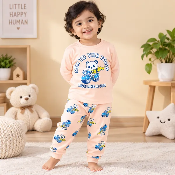 O&O_Clothes_Baby_Boys_&_Girls_New_To_The_Town_Printed_Full_Sleeve_T-Shirt_&_Pajama_Set