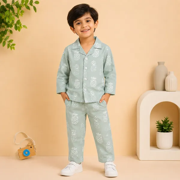 O&O_Clothes_Kids_Pineapple_Printed_Full_Sleeve_Shirt_&_Pajama_Set