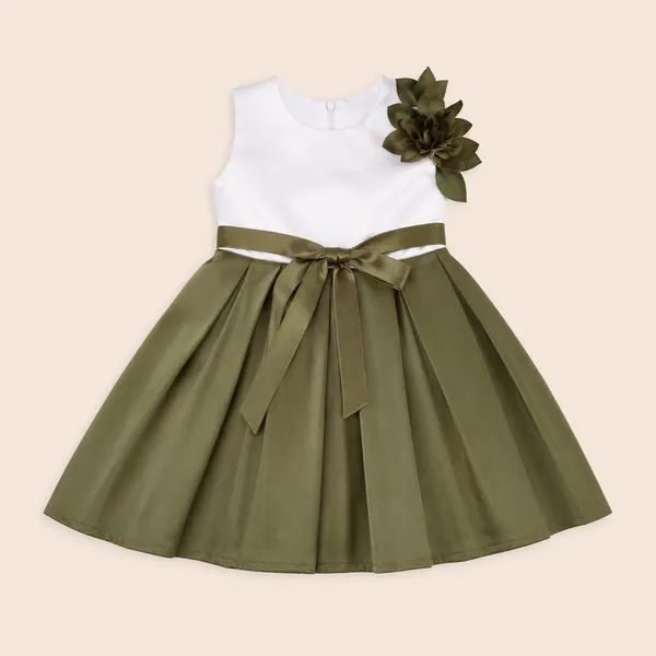 Girls_Olive_Green_&_White_Floral_Party_Wear_Frock_|_Elegant_Designer_Dress_for_Kids