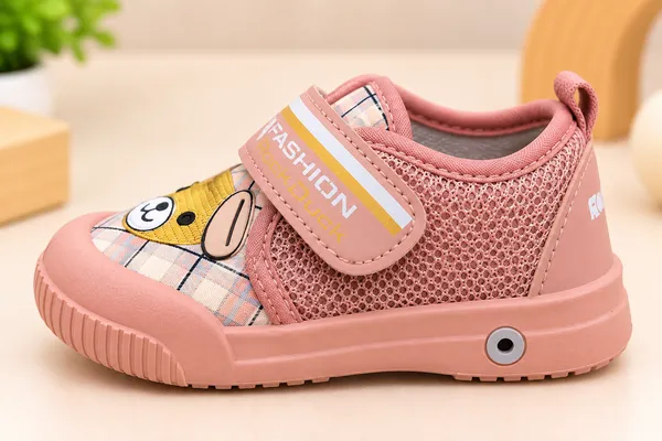 PINK_TEDDY_PRINT_KIDS_VELCRO_CASUAL_SHOES