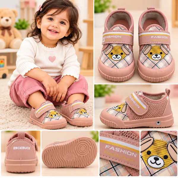 PINK_TEDDY_PRINT_KIDS_VELCRO_CASUAL_SHOES