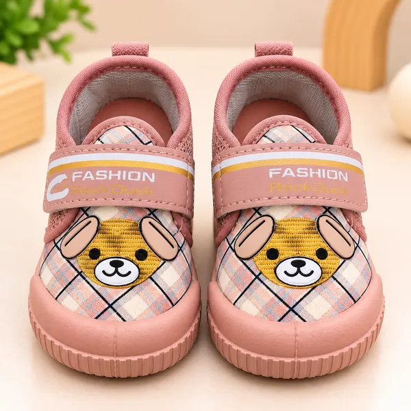 PINK_TEDDY_PRINT_KIDS_VELCRO_CASUAL_SHOES