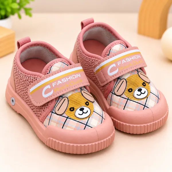 PINK_TEDDY_PRINT_KIDS_VELCRO_CASUAL_SHOES