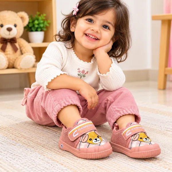 PINK_TEDDY_PRINT_KIDS_VELCRO_CASUAL_SHOES