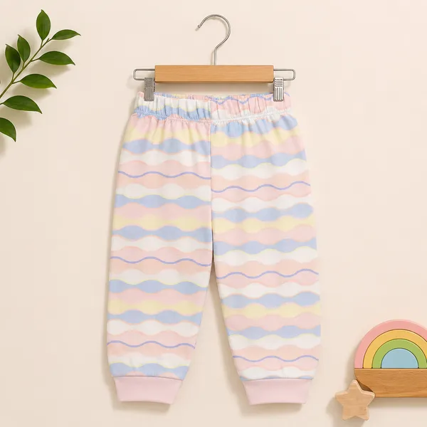 Babyhug_Baby_Boys_&_Girls_Cotton_Half_Sleeve_T-Shirt_&_Full_Length_Jogger_Pant_Night_Suit_Set_|_Pink_Pastel_Wave_Print_|_Soft_&_Comfortable_Sleepwear