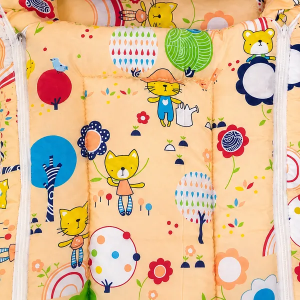 18_Piece_Newborn_Baby_Bedding_Set_with_Mosquito_Net,_Carry_Nest,_Mattress,_Pillow,_Bolsters,_Baby_Cap,_Bibs_&_Accessories_|_Soft_Cotton_Baby_Gift_Set_|_Orange_With_Printed_Yellow_Kity