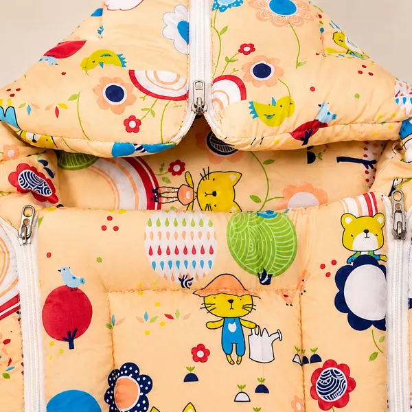 18_Piece_Newborn_Baby_Bedding_Set_with_Mosquito_Net,_Carry_Nest,_Mattress,_Pillow,_Bolsters,_Baby_Cap,_Bibs_&_Accessories_|_Soft_Cotton_Baby_Gift_Set_|_Orange_With_Printed_Yellow_Kity