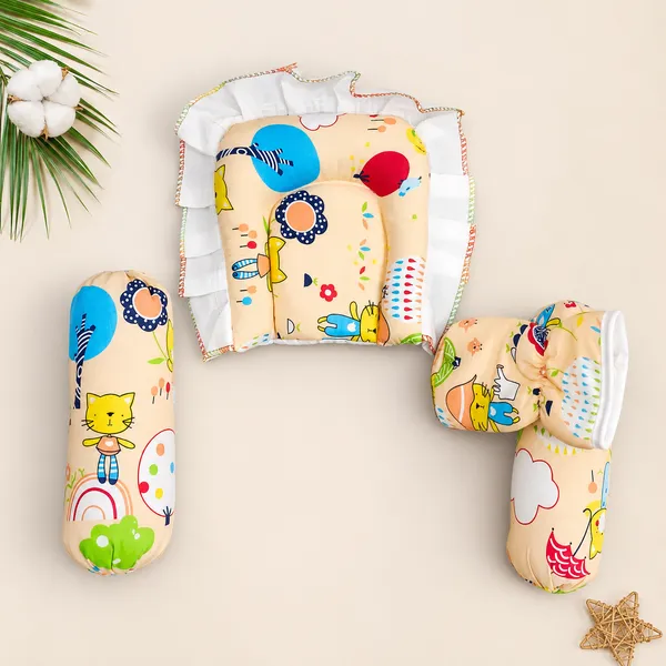 18_Piece_Newborn_Baby_Bedding_Set_with_Mosquito_Net,_Carry_Nest,_Mattress,_Pillow,_Bolsters,_Baby_Cap,_Bibs_&_Accessories_|_Soft_Cotton_Baby_Gift_Set_|_Orange_With_Printed_Yellow_Kity