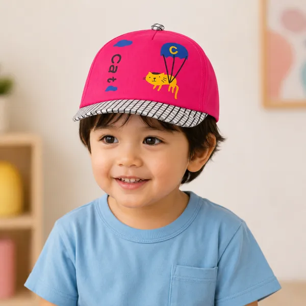 Kids_Yellow_Cat_Printed_Cotton_Baseball_Cap_for_Boys_&_Girls_|_Soft_Summer_Sun_Cap_|_Pink