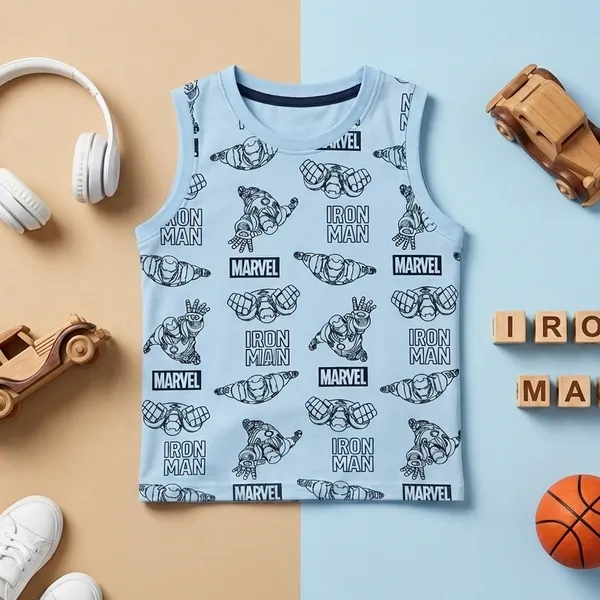 Cucumber_Boys_Marvel_Iron_Man_Printed_Sleeveless_T-Shirt_with_Shorts_Co-ord_Set_Sky_Blue_&_Navy_Blue_|_Cotton_Blend_|_Summer_Wear