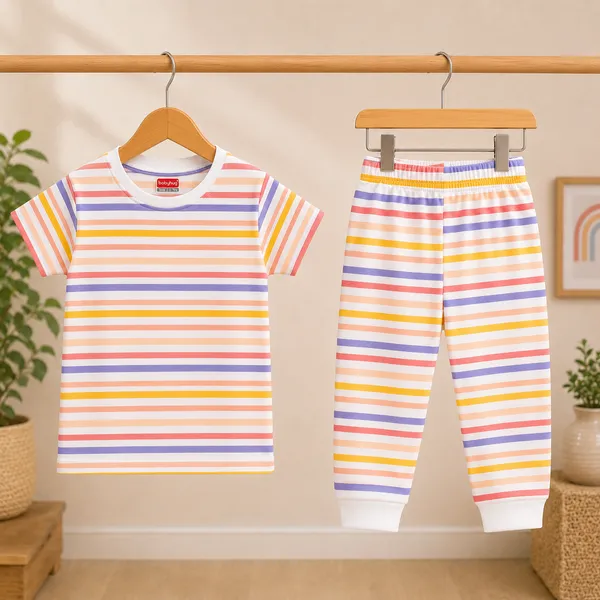 Babyhug_Baby_Boys_&_Girls_Cotton_Half_Sleeve_T-Shirt_&_Full_Length_Jogger_Pant_Night_Suit_Set_|_Orange_Multi_Stripe_Print_|_Soft_&_Comfortable_Sleepwear