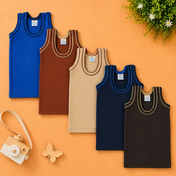BABA_DOUBLE_FOLD_KIDS_SLEEVELESS_COTTON_VEST_/_BANYAN_MULTICOLOR_PACK_-_PACK_OF_5