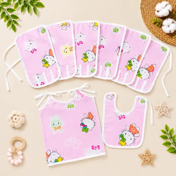 18_Piece_Newborn_Baby_Bedding_Set_with_Mosquito_Net,_Carry_Nest,_Mattress,_Pillow,_Bolsters,_Baby_Cap,_Bibs_&_Accessories_|_Soft_Cotton_Baby_Gift_Set_|_Pink_With_Printed_White_Kity