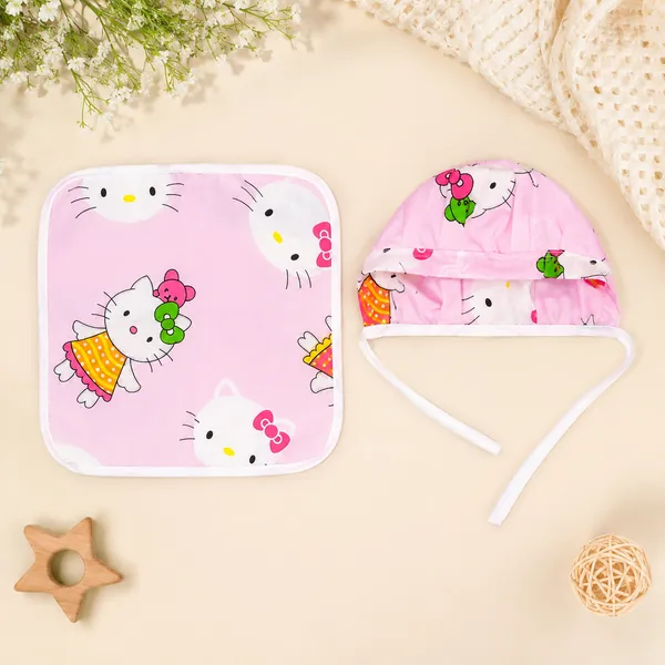 18_Piece_Newborn_Baby_Bedding_Set_with_Mosquito_Net,_Carry_Nest,_Mattress,_Pillow,_Bolsters,_Baby_Cap,_Bibs_&_Accessories_|_Soft_Cotton_Baby_Gift_Set_|_Pink_With_Printed_White_Kity