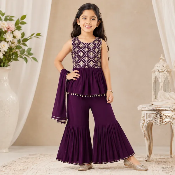 Girls_Black_Embroidered_Peplum_Kurti_with_Flared_Sharara_Pants_&_Dupatta_|_3-Piece_Ethnic_Party_Wear_Set