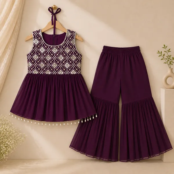 Girls_Black_Embroidered_Peplum_Kurti_with_Flared_Sharara_Pants_&_Dupatta_|_3-Piece_Ethnic_Party_Wear_Set