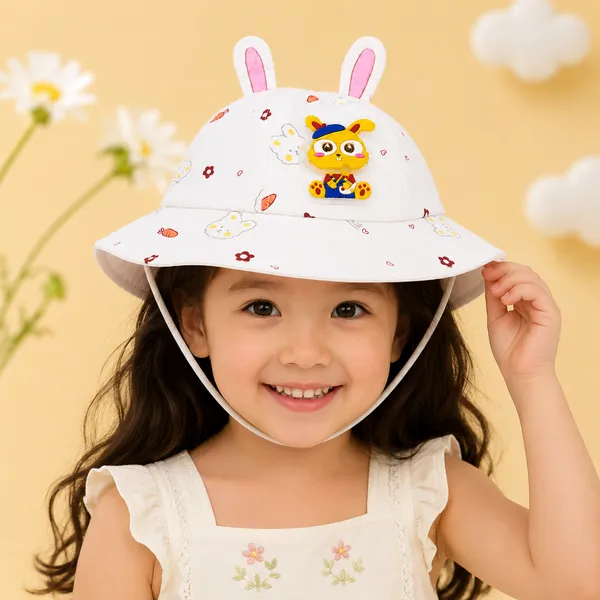 Kids_Rabbit_Ear_Cartoon_Bucket_Hat_for_Boys_&_Girls_|_Soft_Cotton_Sun_Hat_|_Yellow