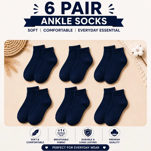 Kids_Navy_Blue_Cotton_Ankle_Length_Socks_(Pack_of_6)_|_Soft_&_Stretchable_Daily_Wear