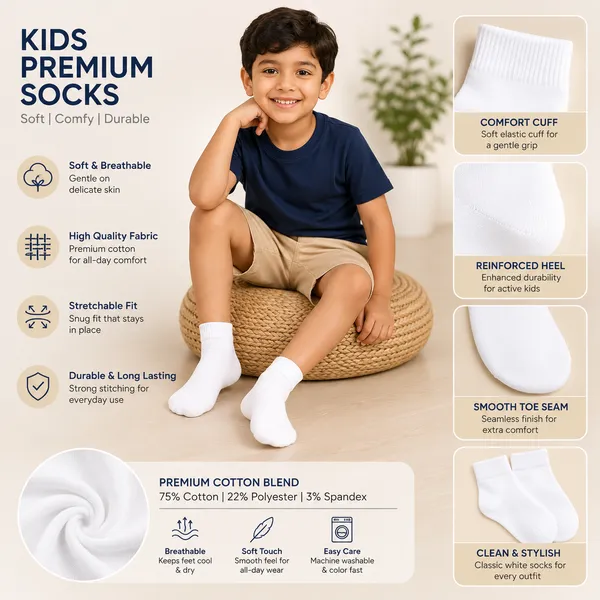 Kids_White_Cotton_Ankle_Length_Socks_|_Soft_&_Stretchable_Daily_Wear
