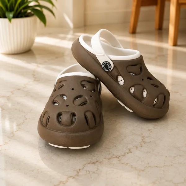 Kids_Lightweight_EVA_Garden_Clogs_|_Breathable_Anti-Slip_Slip-On_Sandals_with_Adjustable_Back_Strap_|_Soft_Cushioned_Casual_Clogs_for_Boys_&_Girls_|_Brown_&_White