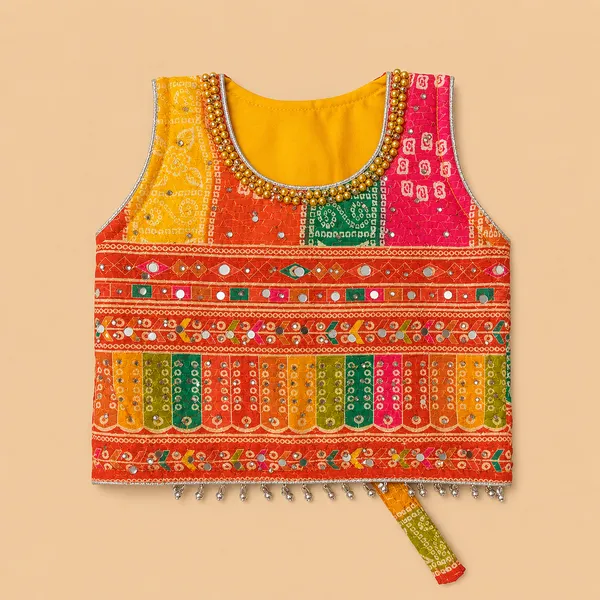 Girls_Multicolor_Bandhani_Print_Lehenga_Choli_with_Yellow_Dupatta_|_Traditional_Mirror_Work_Ethnic_Wear_for_Girls_|_Festive_Party_Wear_Outfit