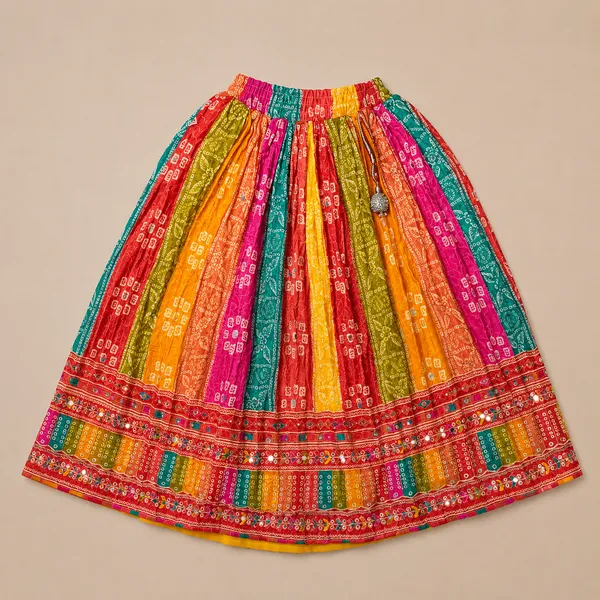 Girls_Multicolor_Bandhani_Print_Lehenga_Choli_with_Yellow_Dupatta_|_Traditional_Mirror_Work_Ethnic_Wear_for_Girls_|_Festive_Party_Wear_Outfit