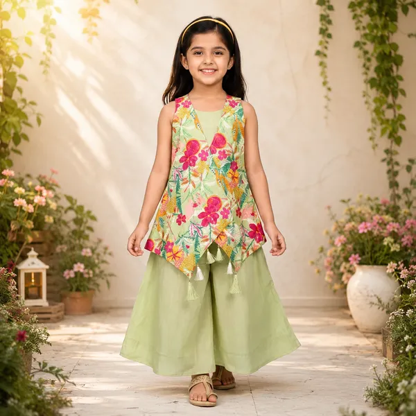 RAMSHA_MINT_FLORAL_SHARARA_SET