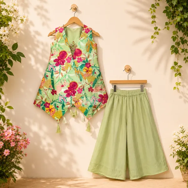 RAMSHA_MINT_FLORAL_SHARARA_SET