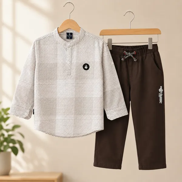 GUFFKID_BOYS_STRIPED_KURTA_STYLE_SHIRT__&_PANT_SET_|_2_PIECE_CASUAL_OUTFIT