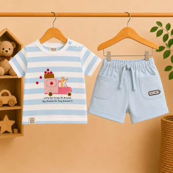 Ollypop_Kids_Cotton_Printed_Striped_T-Shirt_&_Solid_Shorts_Clothing_Set_|_Half_Sleeve_Round_Neck_|_Soft_&_Breathable_Summer_Co-ord_Set