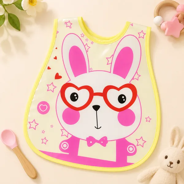 Waterproof_Baby_Feeding_Bib_with_Crumb_Catcher_Pocket_-_Cute_Bunny_Cartoon_Mealtime_Bib_for_Babies_&_Toddlers_(Yellow_Pink_Design
