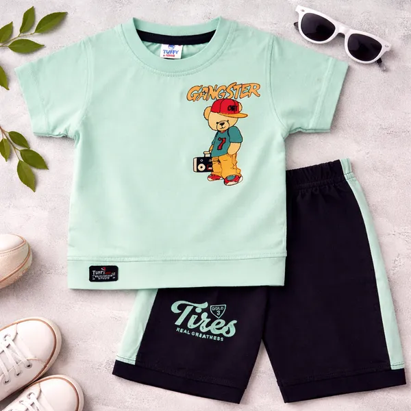Tuffy_Boys_Cotton_T-Shirt_&_Shorts_Set_Gangster_Bear_Printed_Co-ord_Outfit