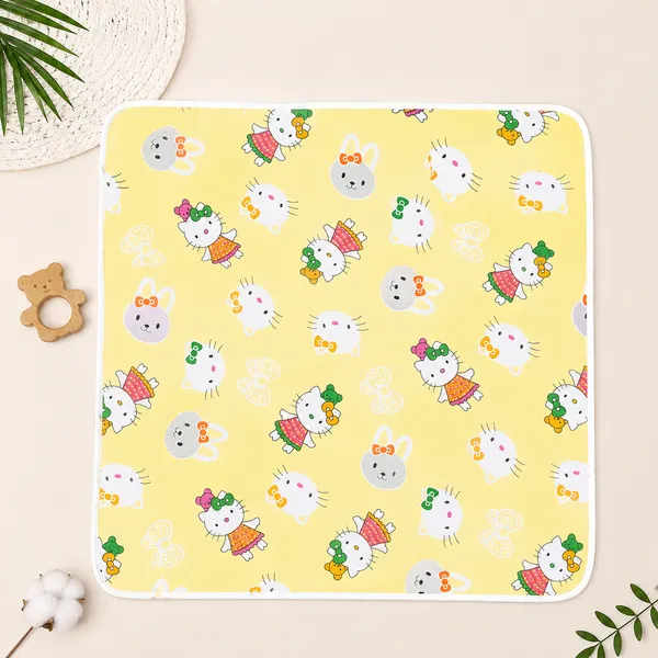 18_Piece_Newborn_Baby_Bedding_Set_with_Mosquito_Net,_Carry_Nest,_Mattress,_Pillow,_Bolsters,_Baby_Cap,_Bibs_&_Accessories_|_Soft_Cotton_Baby_Gift_Set_|_Yellow_With_Printed_White_Kity